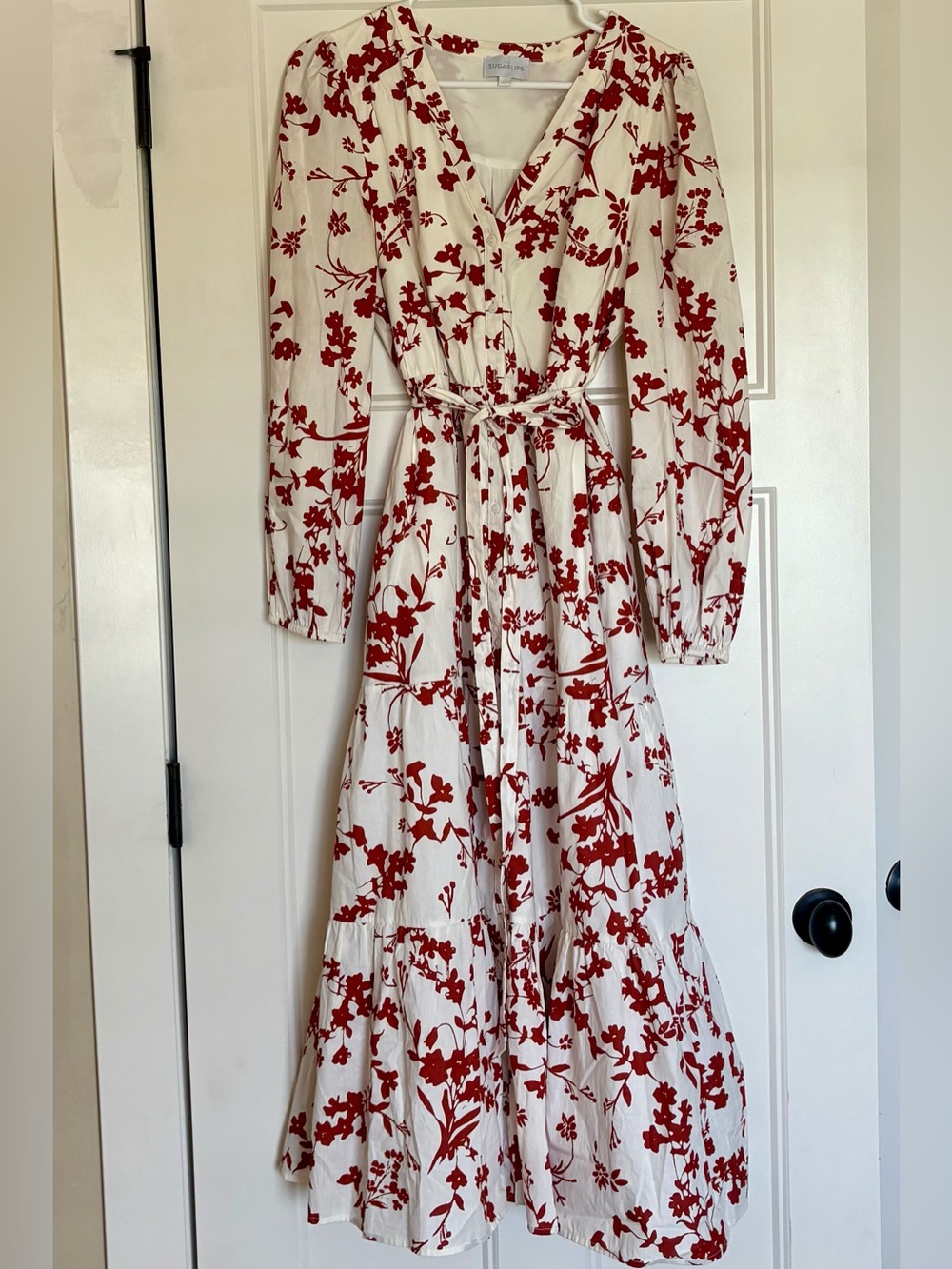 Sugarlips White Maxi Dress with Rust Floral Print Medium